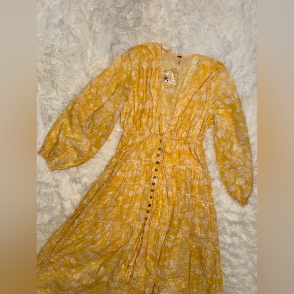 NWOT Free People Pappiet Midi Shirt Dress Sunshine Combo Sz M - Picture 4 of 7